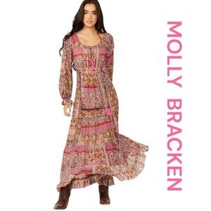 MOLLY BRACKEN Livia Floral Maxi Dress in Fushia Multi, Size XS.